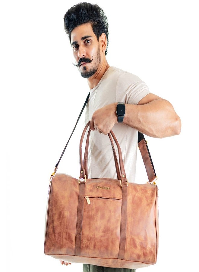 Man Arden The Rigid Replica PVC Leather Travel Dual Tone Duffle Bag for Weekend Trip, Cabin Luggage, Gym & Sports (Dusk & Coffee) - Image 3